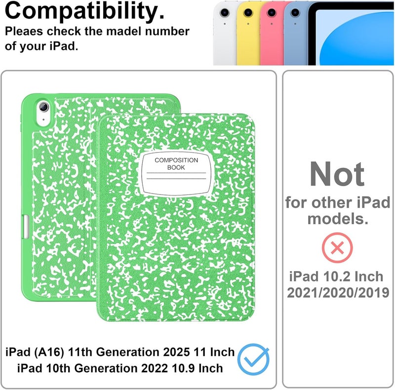 Supveco Case for iPad (A16) 11th Generation 11 inch (2025),iPad 10th Generation 10.9 inch (2022) with Pencil Holder-[Auto Wake/Sleep],Premium Folio Stand Case with Soft TPU Back Cover-Green Book - Image 2